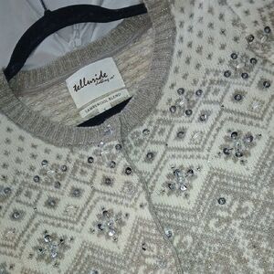 Telluride  Beige and Brown Patterned Cardigan With Emblishments